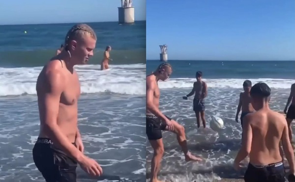 Sorpresa in spiaggia a Marbella: c'è Haaland che palleggia!