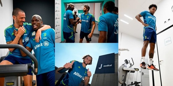 Juve, grande entusiasmo al J Medical. Pogba, abbracci e sorrisi con i compagni
