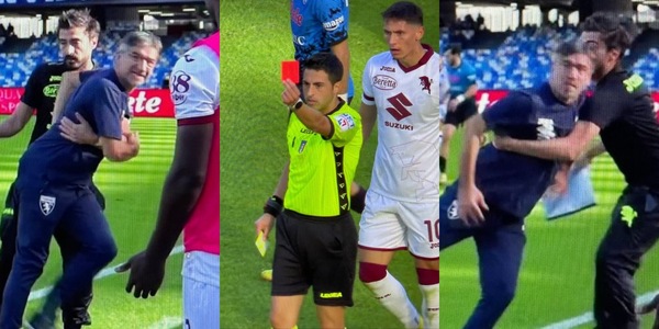 Napoli-Toro, Juric è una furia: protesta e viene espulso