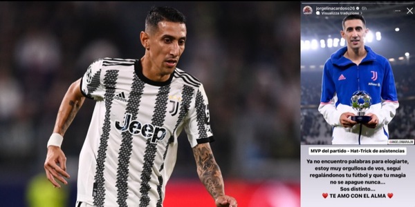 Juve, Di Maria e l'elogio della moglie: "Continua a darci il tuo calcio e la tua magia"