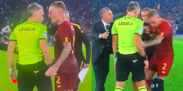 Karsdorp e l'arbitro Irrati testa a testa nel finale di Roma-Napoli: cosa è successo