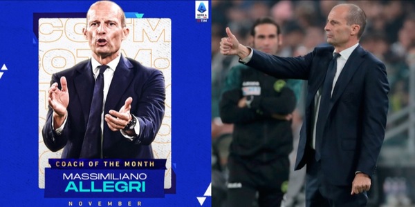 Allegri è l'allenatore del mese di novembre: l'annuncio della Lega Serie A