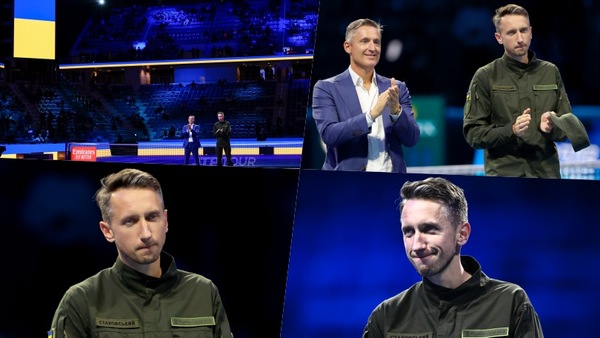 Atp Finals Torino, Stakhovsky in campo indossando la divisa dell'esercito ucraino