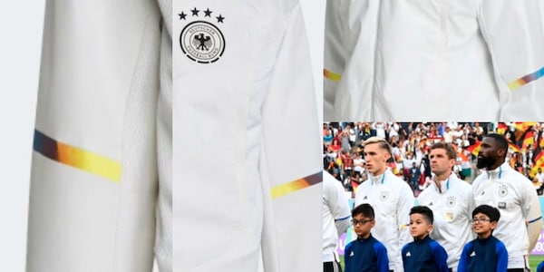 Germania e Giappone in campo con la stessa felpa, quella striscia arcobaleno...