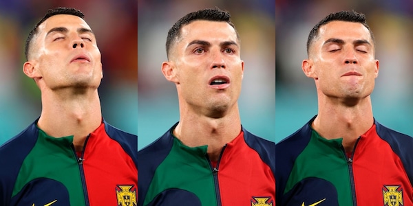 Cristiano Ronaldo in lacrime durante l'inno del Portogallo