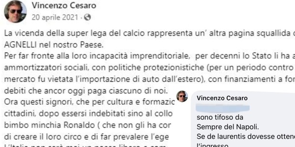 Plusvalenze Juve, spunta il post di Cesaro (Collegio di Garanzia) contro gli Agnelli