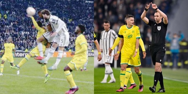 Moviola Juventus-Nantes: rigore negato, l’arbitro Pinheiro è da 4