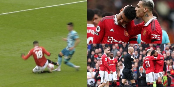 Casemiro, brutto fallo su Alcaraz: lascia in 10 lo United al 34'
