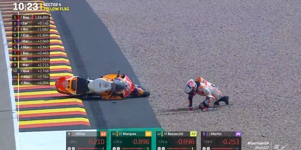 Disastro Marquez, al Sachsenring quattro cadute e lite con Bezzecchi