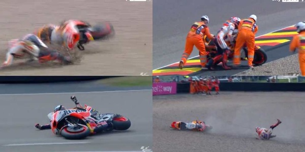 Marquez, le FOTO delle tre cadute durante le qualifiche del Gp del Sachsenring