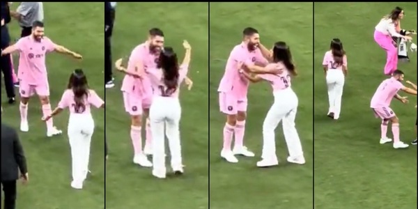 Messi, gaffe della moglie! Corre e lo abbraccia in campo ma non è lui...