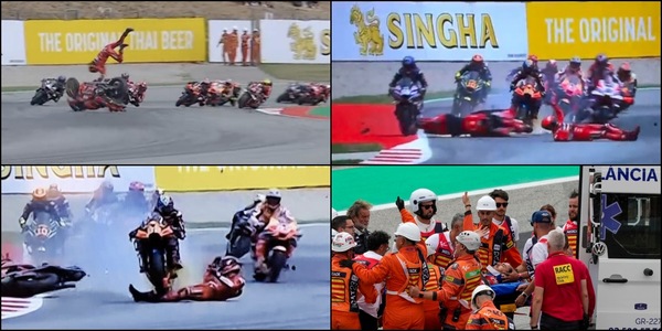 Bagnaia caduto e travolto in pista: le immagini shock del terribile incidente