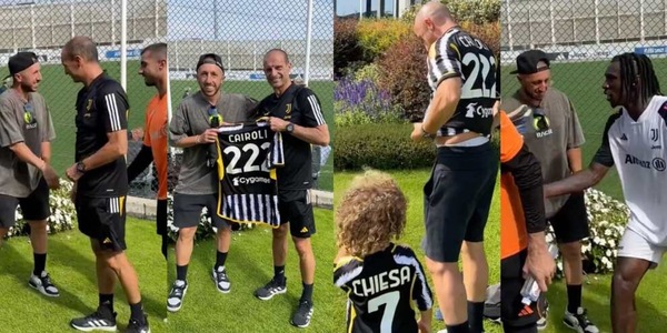 Juve, sorpresa alla Continassa: c'è Cairoli. E il figlio "veste" Chiesa