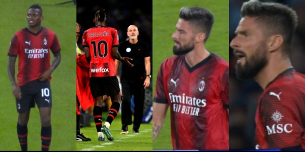 Giroud e Leao, nervosismo Milan: le reazioni al momento del cambio