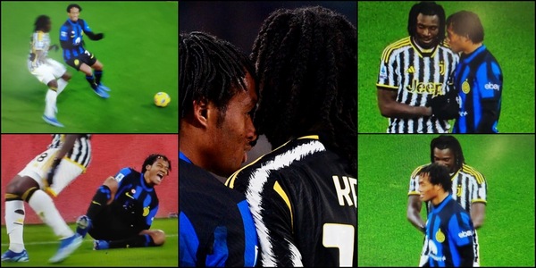 Cuadrado-Kean: siparietto in Juve-Inter tra sorrisini, "esperienza" e spintarelle