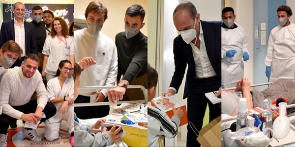 Allegri e i campioni Juve dai bimbi del Regina Margherita: emozioni forti