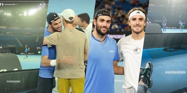 Sinner-Berrettini, abbraccio in campo. E Matteo si allena davanti a Melissa Satta