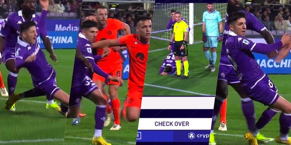 Fiorentina-Inter: contatto Lautaro Martinez-Parisi sullo 0-1, gol convalidato