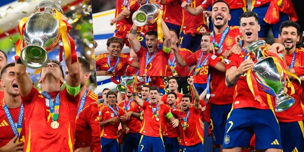 Spagna, gioia totale con il trofeo di Euro 2024: Morata alza la Coppa