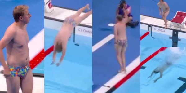 Olimpiadi, uomo si spoglia e si tuffa durante gara di nuoto femminile: pubblico incredulo, cosa è successo