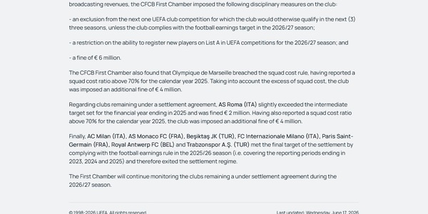 L'Uefa multa la Roma: superati due parametri del Settlement Agreement