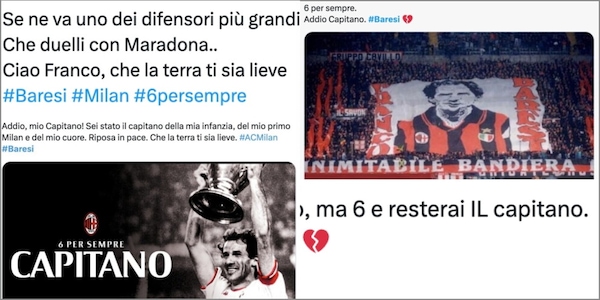 "6 e resterai il Capitano": i tifosi Milan e l'addio struggente a Baresi