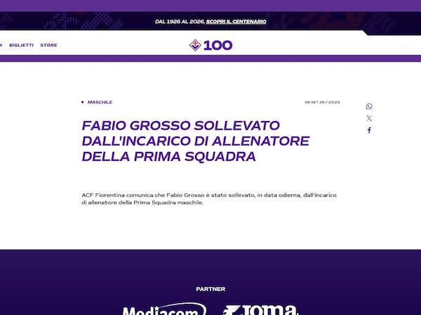 Ufficiale: Grosso non è più l'allenatore della Fiorentina