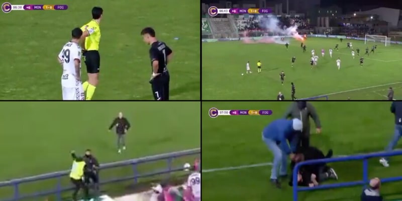 <p>Monopoli-Foggia, follia e paura: invasione e caccia all'uomo, giocatori in fuga. Picchiato steward</p>