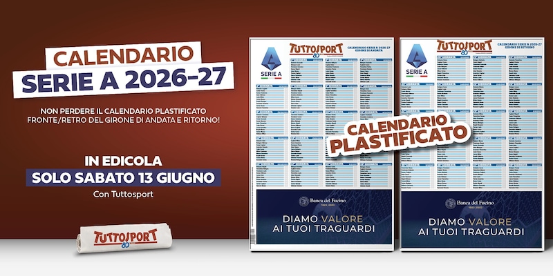 Il calendario plastificato della Serie A 2026-27 sabato in e