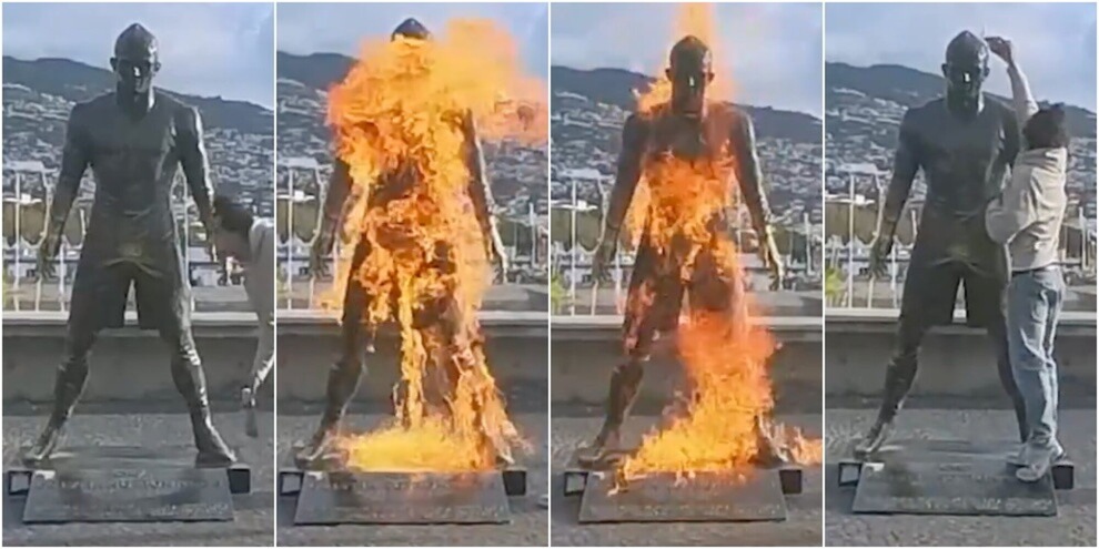 Cristiano Ronaldo brucia, statua in fiamme sui social. Il folle vandalo: “È l’ultimo avvertimento”
Cristiano Ronaldo brucia, statua in fiamme sui social. Il folle vandalo: “È l’ultimo avvertimento”