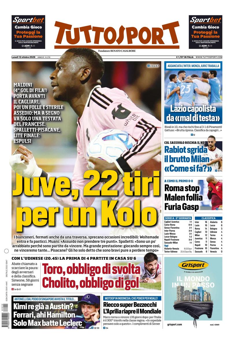 Prima pagina di oggi