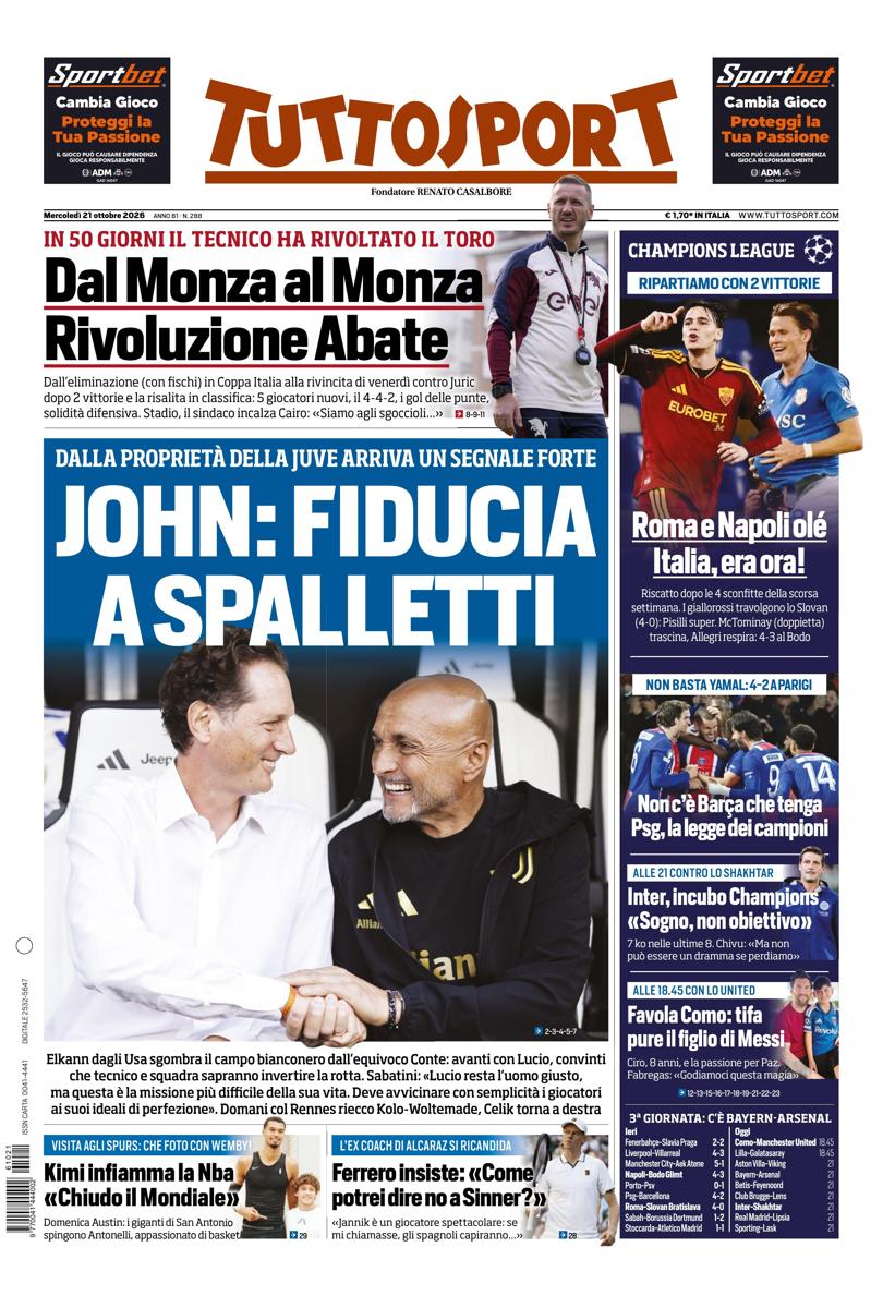 Prima pagina Tuttosport
