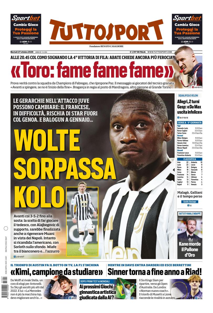 Prima pagina Tuttosport