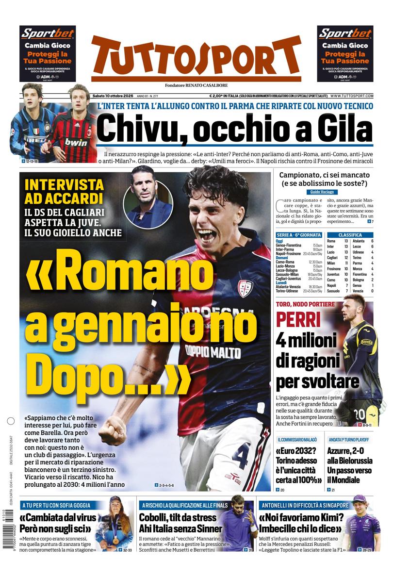 Prima pagina di oggi
