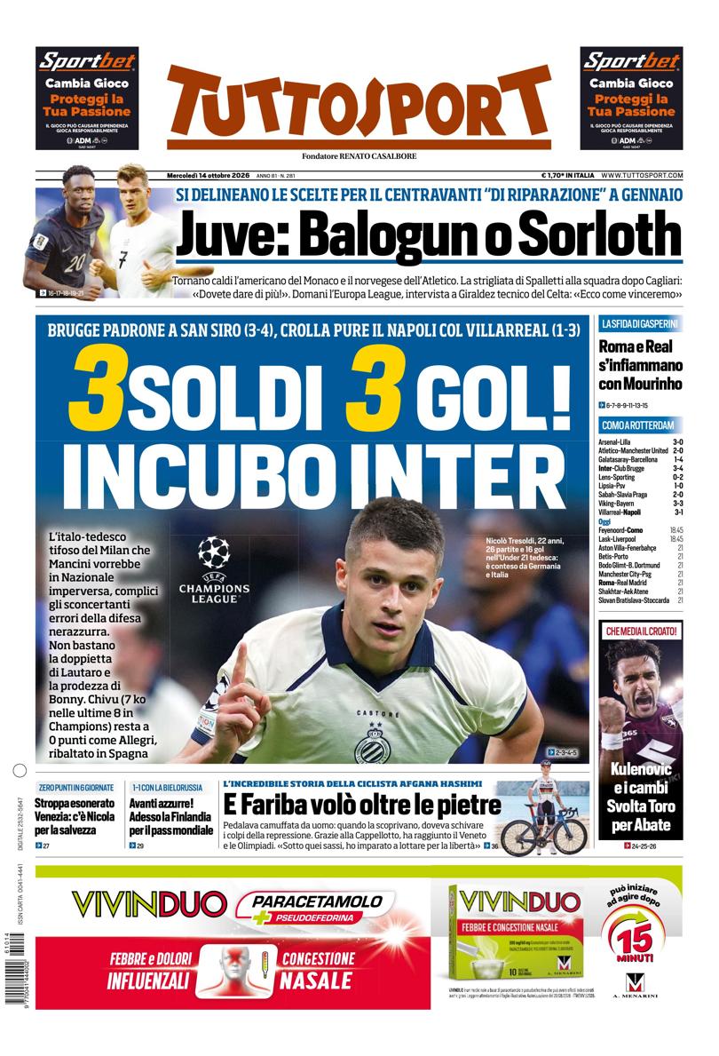 Prima pagina di oggi