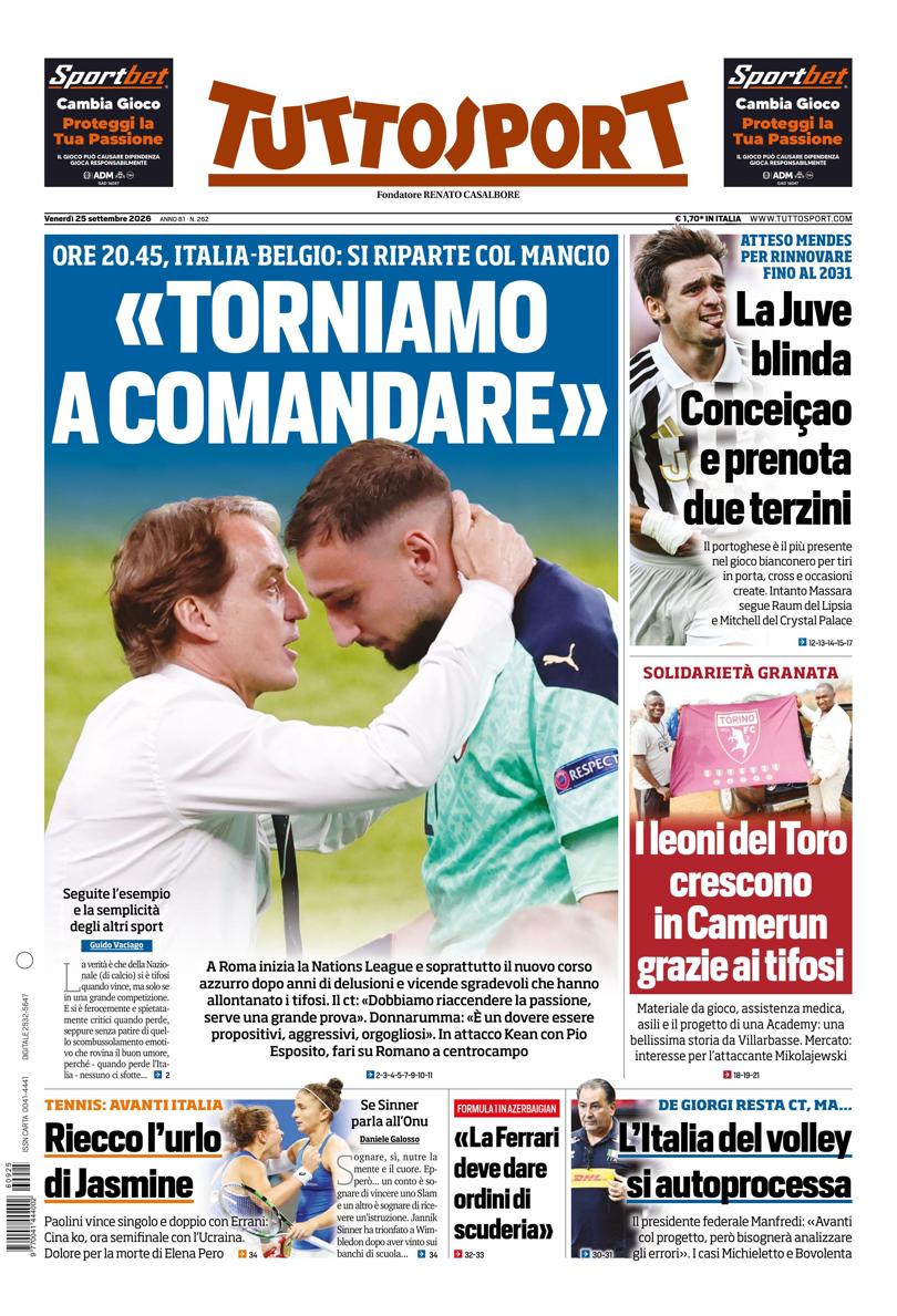 Prima pagina di oggi