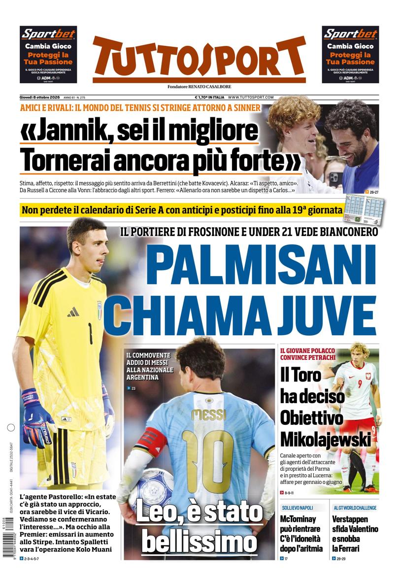Prima pagina di oggi