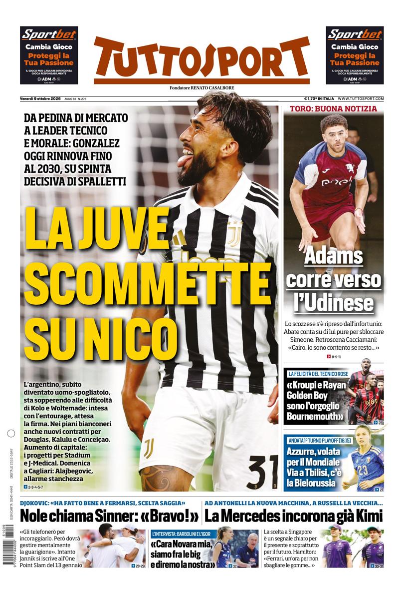 Prima pagina di oggi