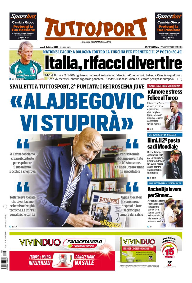 Prima pagina di oggi