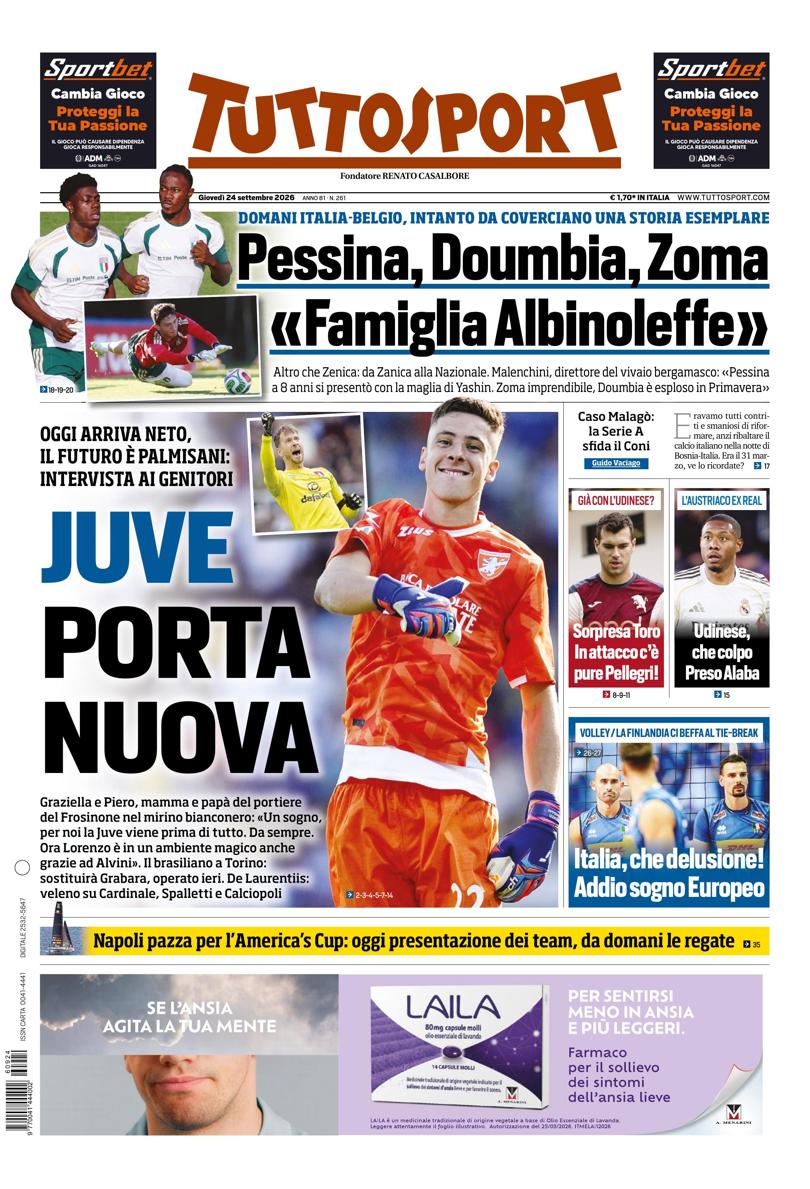 Prima pagina di oggi