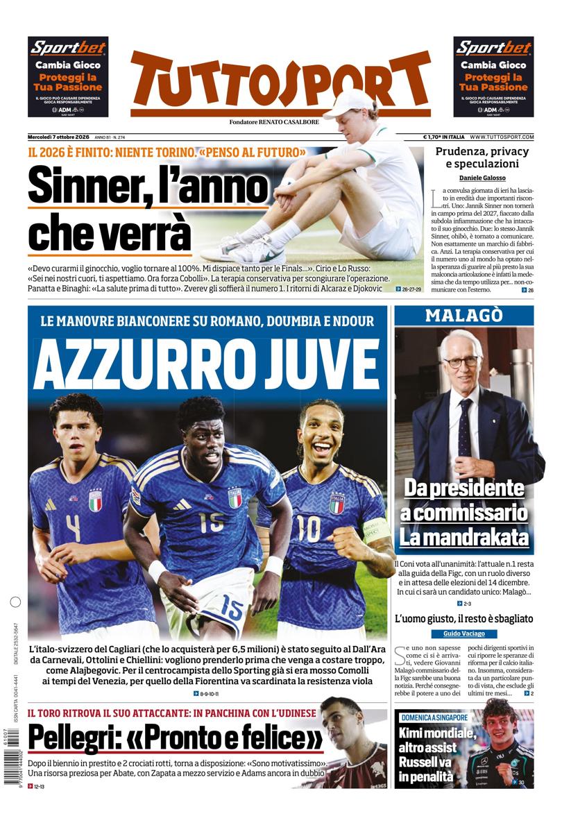 Prima pagina di oggi