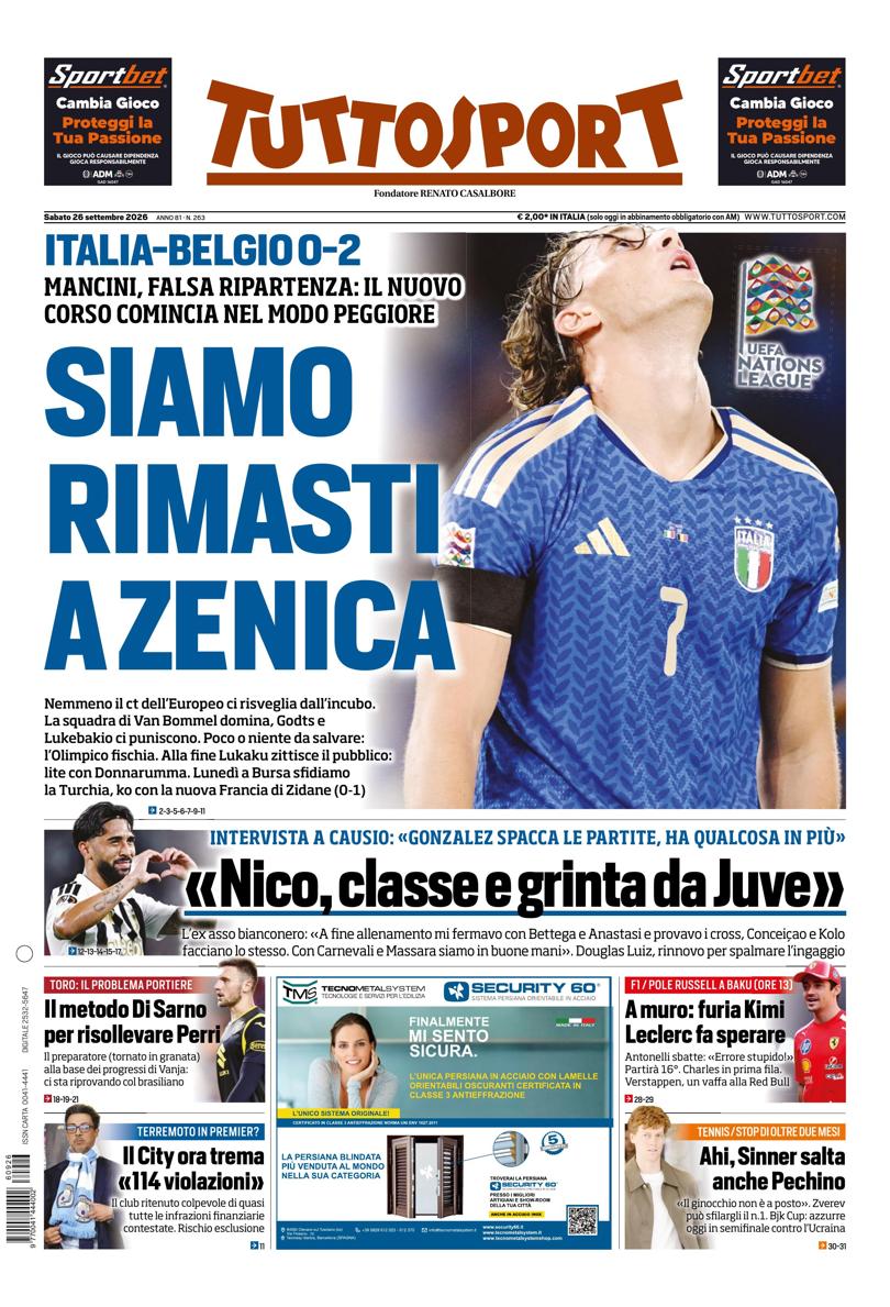 Prima pagina di oggi