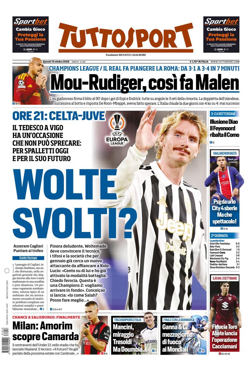 Prima pagina di oggi