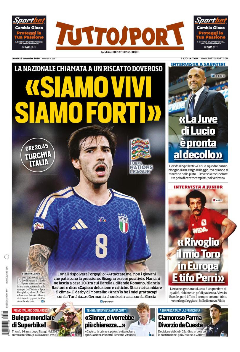 Prima pagina di oggi