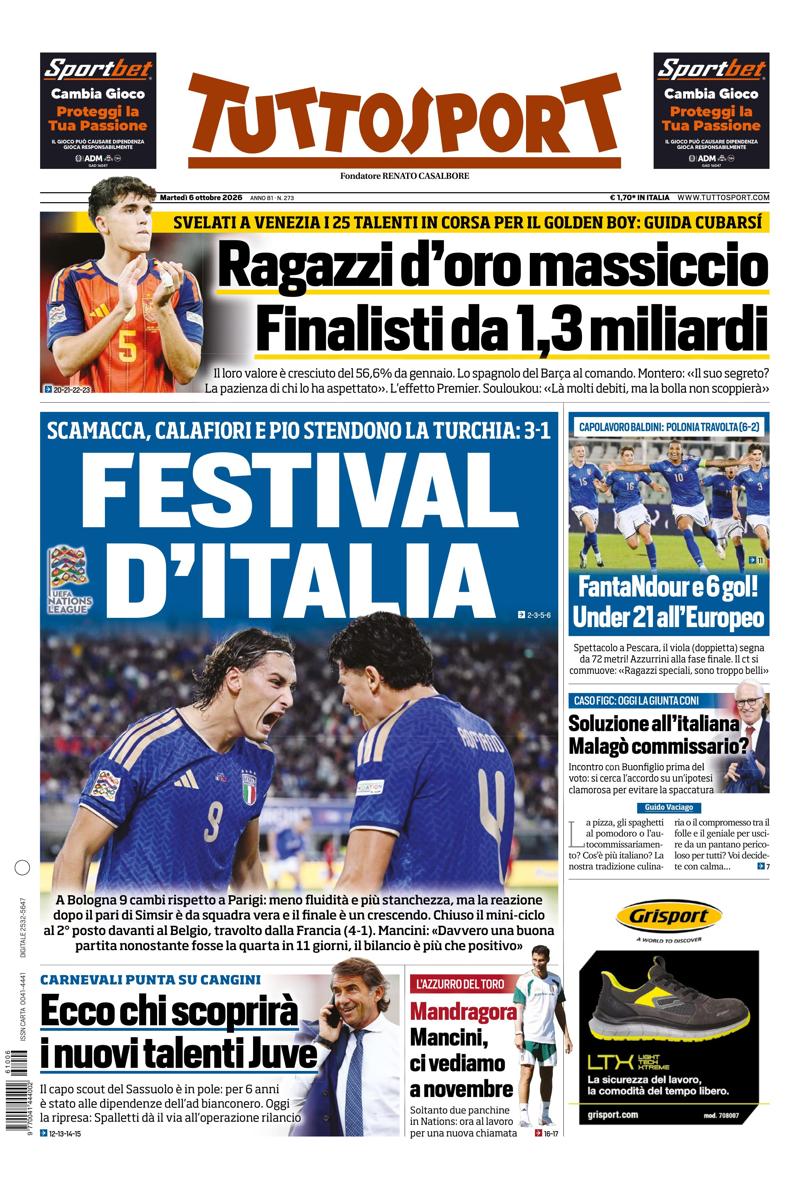 Prima pagina di oggi